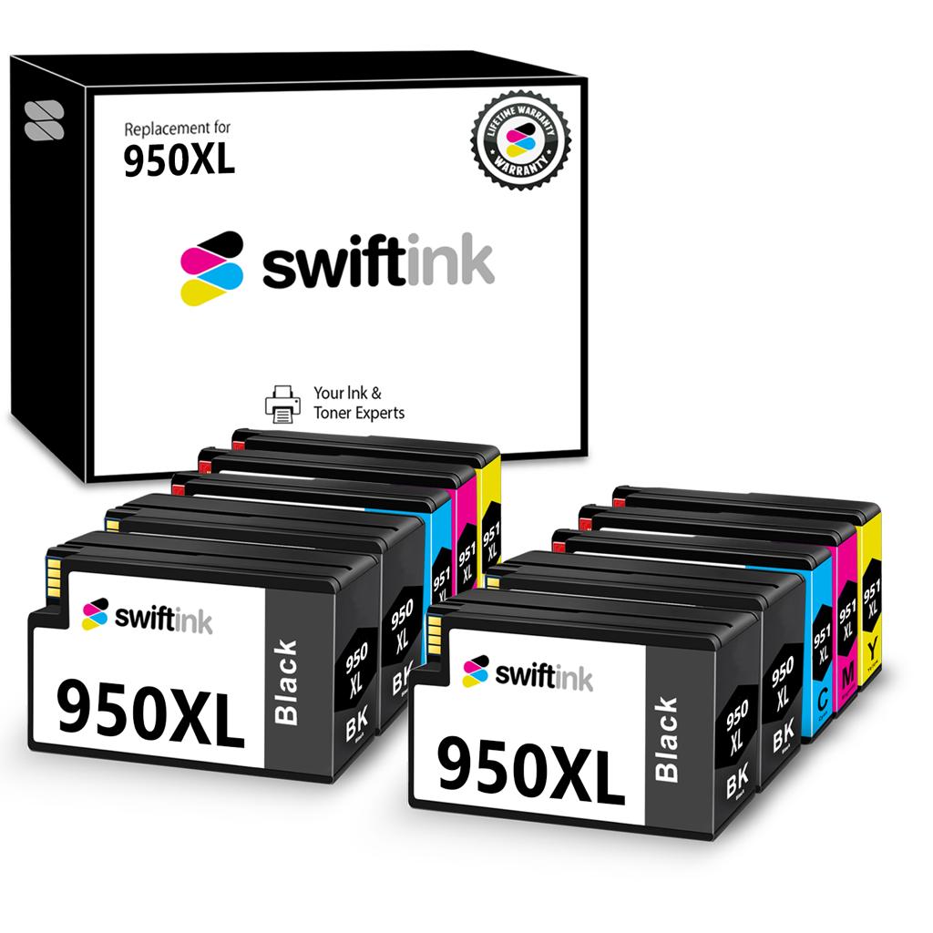 Remanufactured Bulk Set of 10 Ink Cartridges for HP 950XL and 951XL Series: 4 Black & 2 each of Cyan / Magenta / Yellow