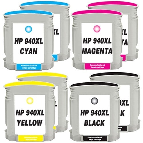 Remanufactured Hewlett Packard HP 940XL 8-Set High Yield Ink Cartridges: 2 each of Black / Cyan / Magenta / Yellow