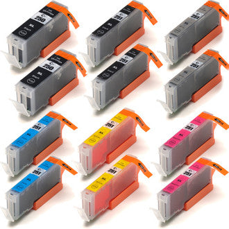 Compatible Canon PGI-255XXL & CLI-251XL 12-Set Ink High Yield Cartridges: 4 Pigment Black & 2 each of Black / Cyan / Magenta / Yellow