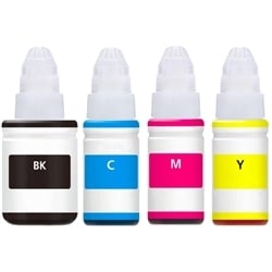 Compatible Canon GI-21 4-Set High Yield Ink Bottles: 1 each of Black, Cyan, Magenta, Yellow
