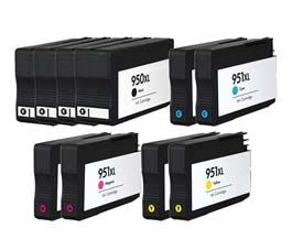 Remanufactured Bulk Set of 10 Ink Cartridges for HP 950XL and 951XL Series: 4 Black & 2 each of Cyan / Magenta / Yellow