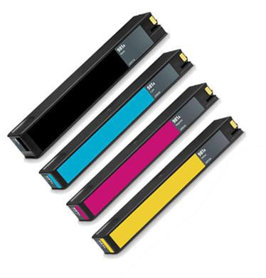 Remanufactured Replacement 4-Set High Yield Ink Cartridges for HP 981X: 1 Black, Cyan, Magenta, Yellow