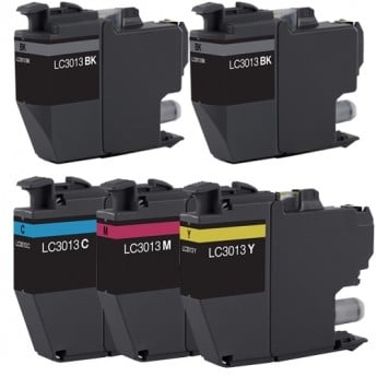 Compatible Brother LC3013 / LC3011 High-Yield 5-Set Ink Cartridges: 2 Black and 1 each of Cyan / Magenta / Yellow
