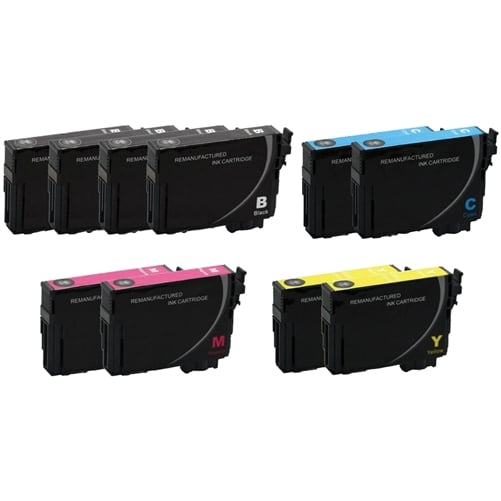 Remanufactured Epson 220XL 10-Set Ink Cartridges: 4 Black & 2 each of Cyan / Magenta / Yellow