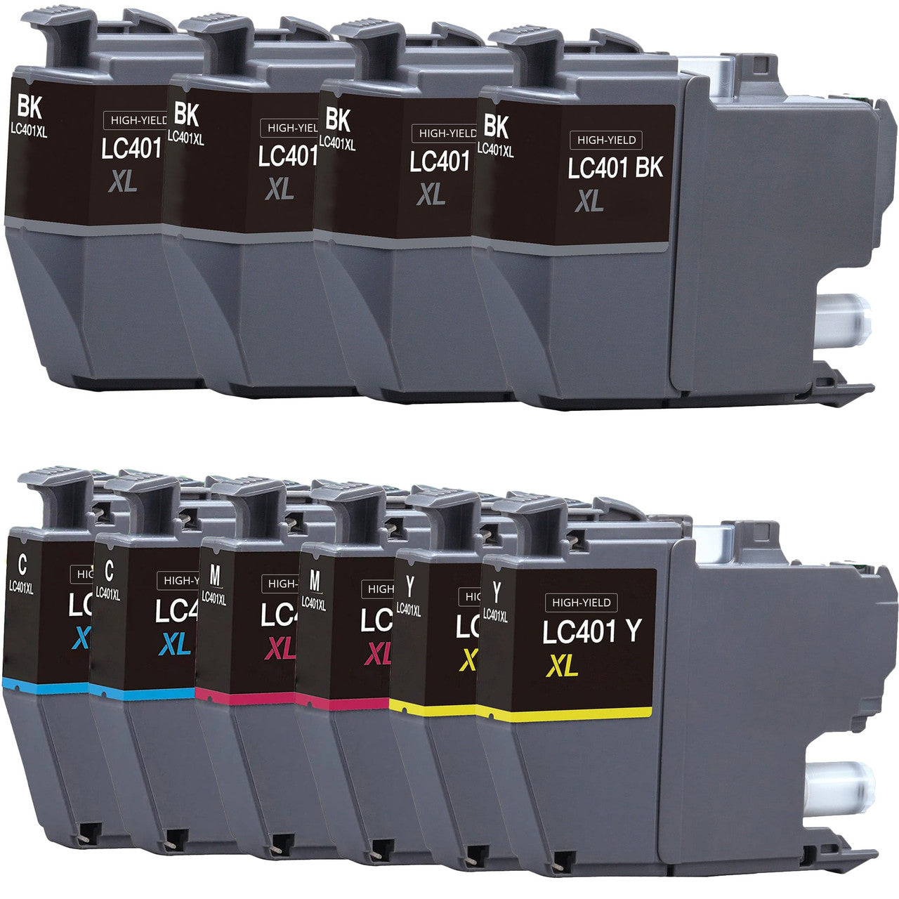 Compatible Brother LC401XL 10-Set Ink Cartridges: 4 Black & 2 each of Black / Cyan / Magenta / Yellow