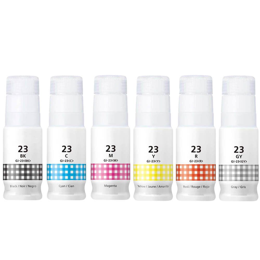 Compatible Canon GI-23 High Yield Ink Bottles Set of 6 (Bk/C/M/Y/R/GY)