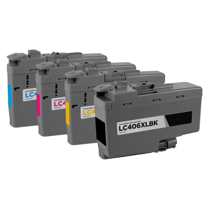 Compatible Brother LC406XL 4-Set Ink Cartridges: 1 each of Black / Cyan / Magenta / Yellow