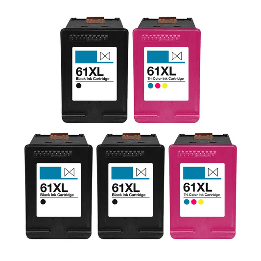 Remanufactured Hewlett Packard (HP) HP 61XL 5-Set High Yield Ink Cartridges: 3 Black and 2 Color