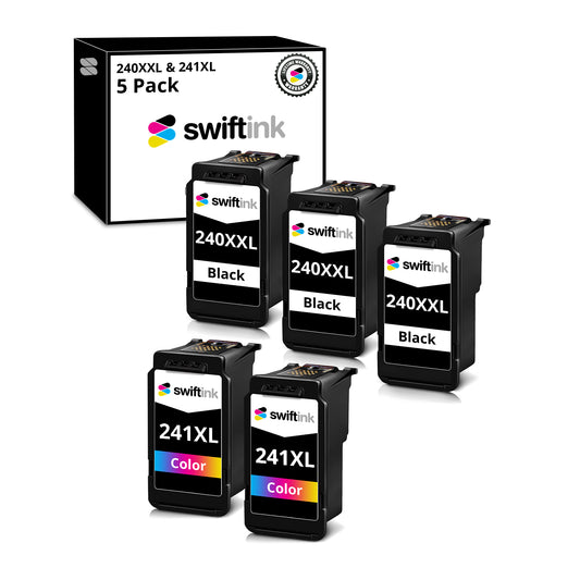 Remanufactured Canon PG-240XXL and CL-241XL 5-Set High Yield Ink Cartridges: 3 Black and 2 Color