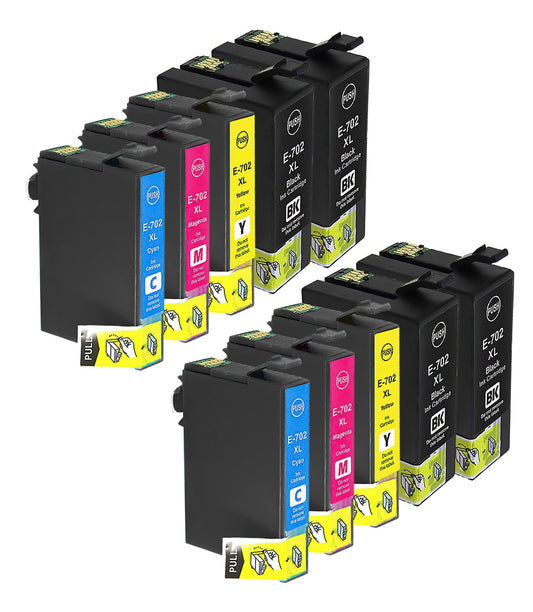 Remanufactured epson 702xl 10-set ink cartridges: 4 black and 2 each of cyan / magenta / yellow