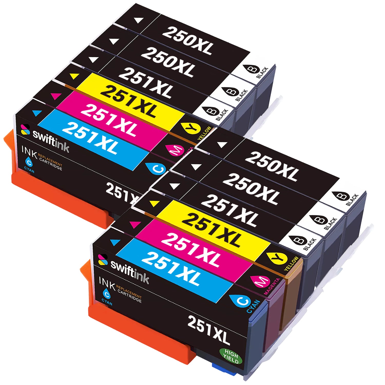 Compatible Canon PGI-250XL & CLI-251XL 12-Set Ink High Yield Cartridges: 4 Pigment Black & 2 each of Black / Cyan / Magenta / Yellow