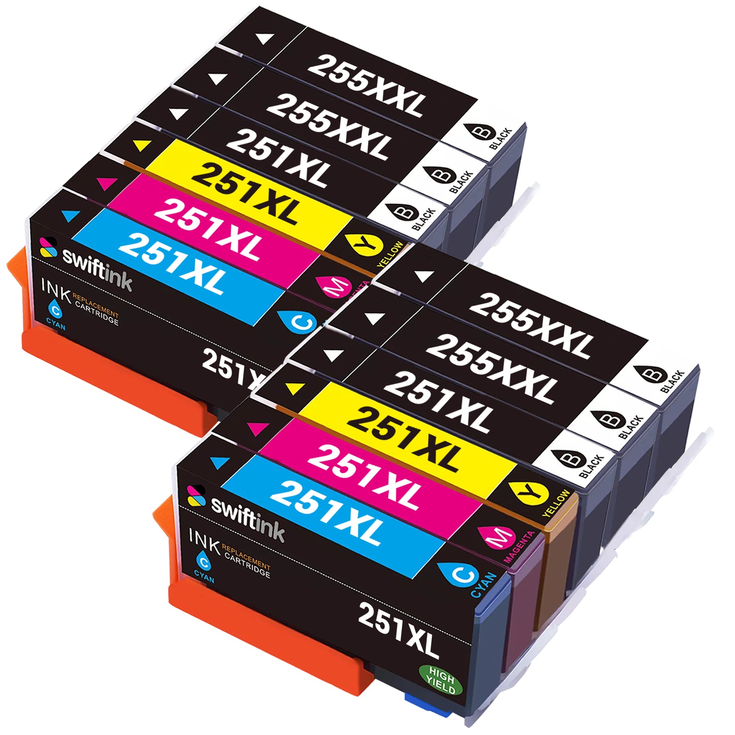 Compatible Canon PGI-255XXL & CLI-251XL 12-Set Ink High Yield Cartridges: 4 Pigment Black & 2 each of Black / Cyan / Magenta / Yellow