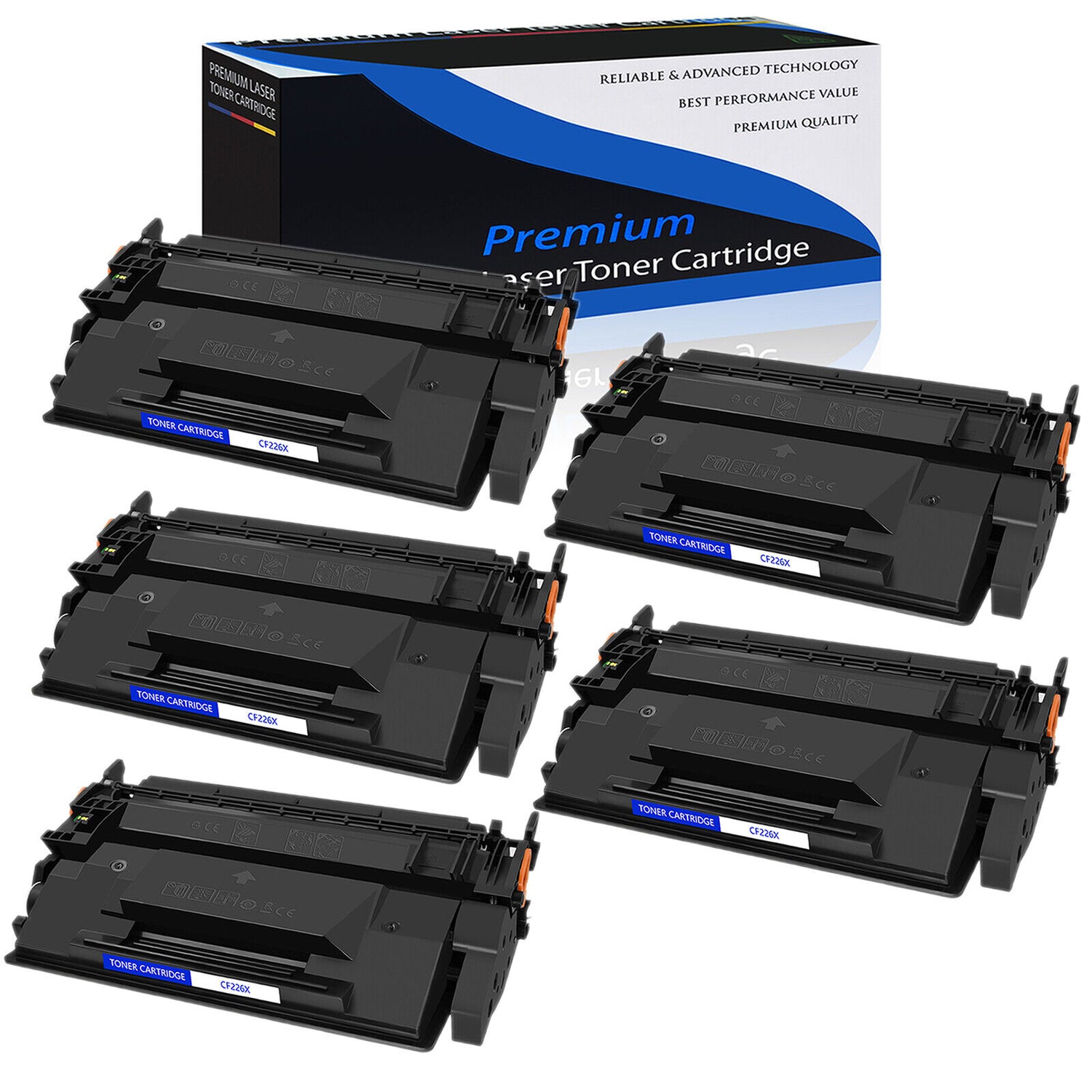 Compatible Replacement for HP CF226X (HP 26X) Set of 5 Black Toner Cartridges