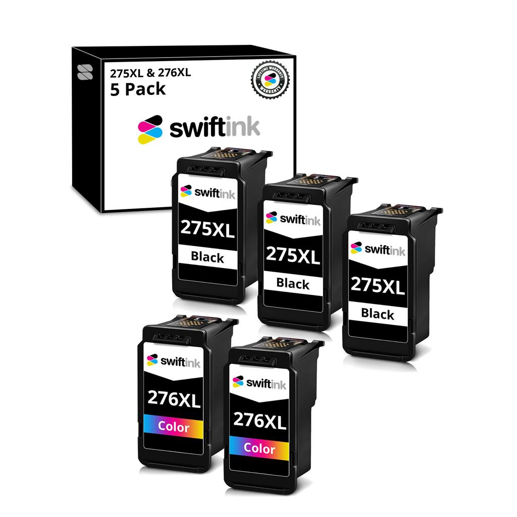 Remanufactured Canon PG-275XL and CL-276XL 5-Set High Yield Ink Cartridges: 3 Black and 2 Color