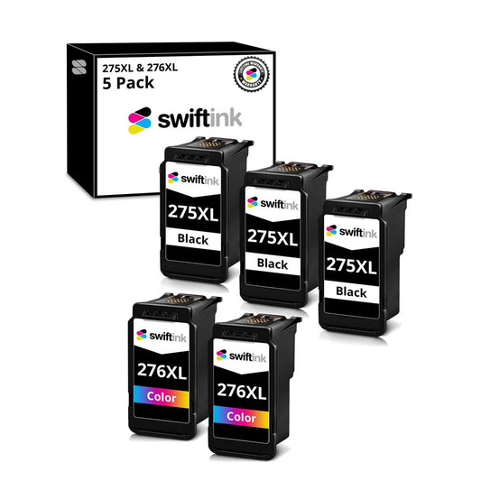 Remanufactured Canon PG-275XL and CL-276XL 5-Set High Yield Ink Cartridges: 3 Black and 2 Color