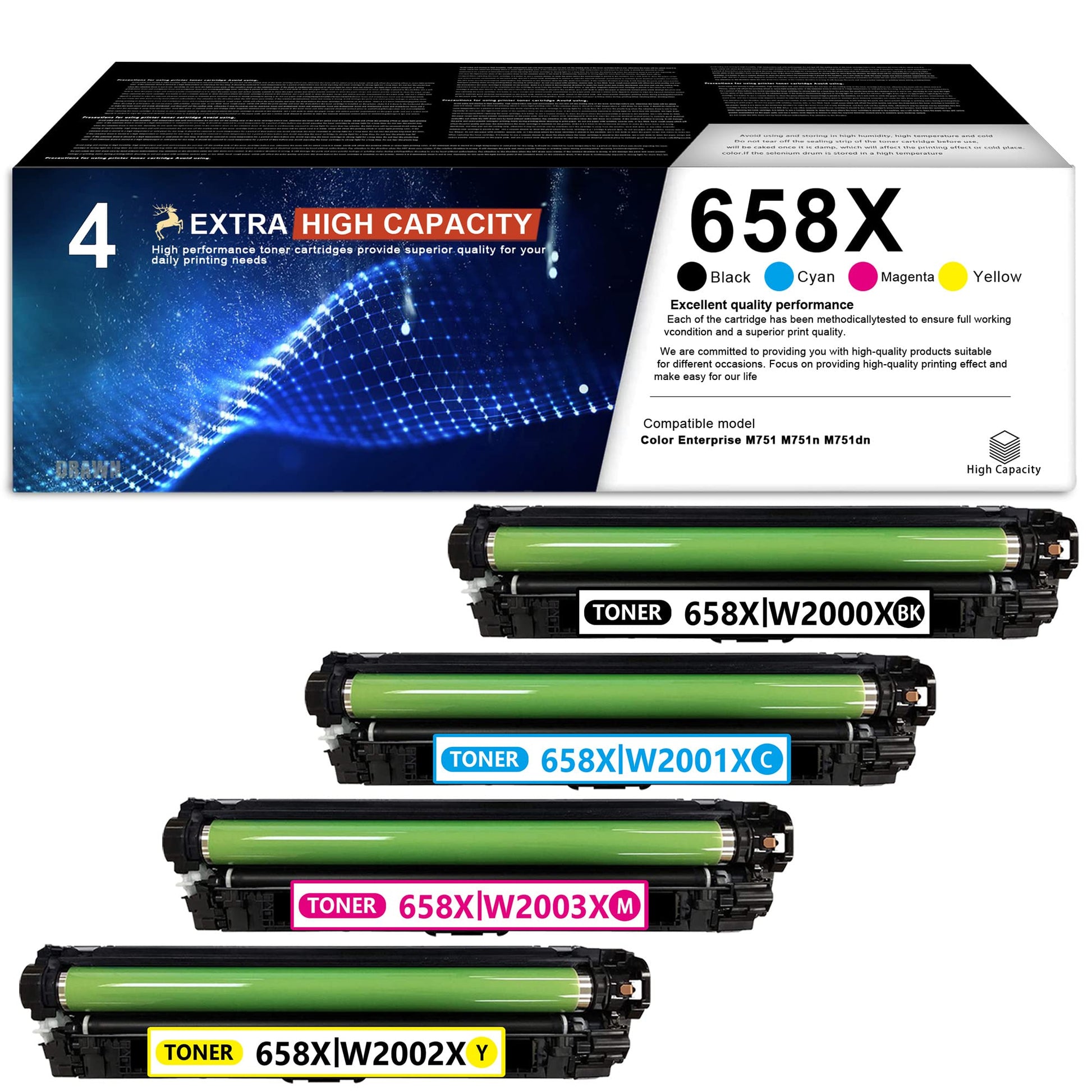Compatible HP 658X Toner Cartridge 4-Piece Combo Pack