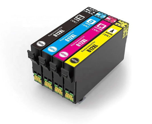 Remanufactured Bulk Set of 4 Ink Cartridges for Epson 812XL: 1 Each of HY Black, Cyan, Magenta & Yellow
