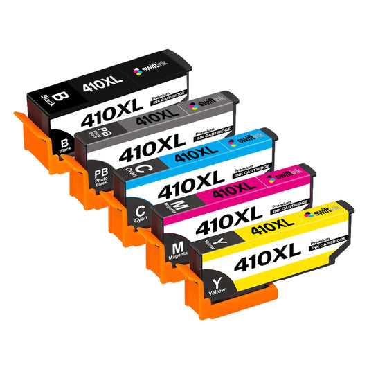 Remanufactured Epson 410XL 5-Set Ink Cartridges: 1 each of Black / Photo Black / Cyan / Magenta / Yellow