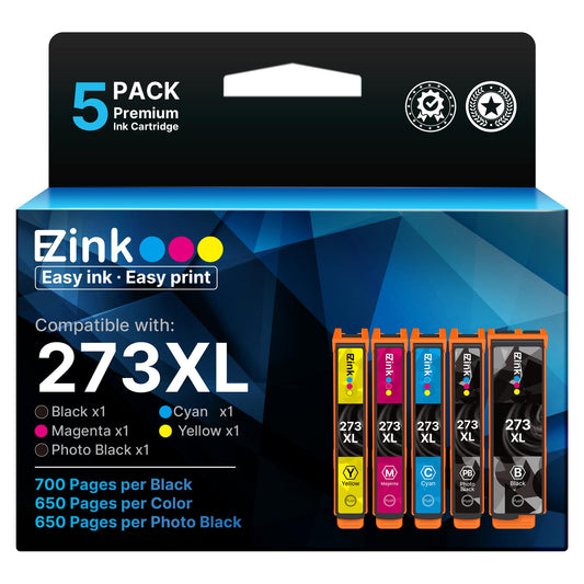 Remanufactured Epson 273XL 5-Set Ink Cartridges: 1 each of Black / Photo Black / Cyan / Magenta / Yellow