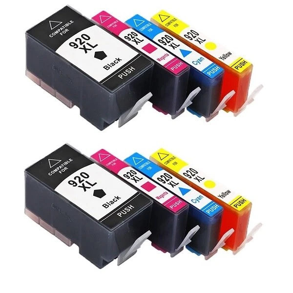 Compatible Hewlett Packard (HP) HP 920XL 8-Set High Yield Ink Cartridges: 2 each of Black / Cyan / Magenta / Yellow