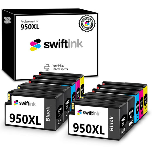 Remanufactured Bulk Set of 10 Ink Cartridges for HP 950XL and 951XL Series: 4 Black & 2 each of Cyan / Magenta / Yellow