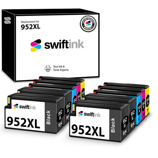 Compatible Replacement 10-Set High Yield Ink Cartridges for HP 952XL: 4 Black & 2 each of Cyan / Magenta / Yellow