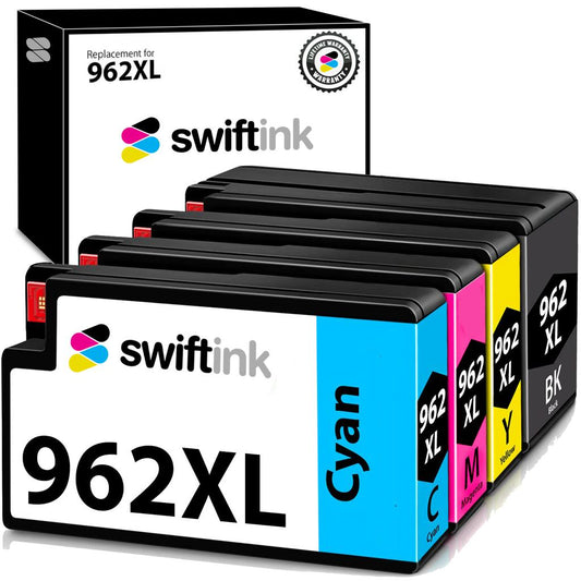 Compatible Replacement 4-Set High Yield Ink Cartridges for HP 962XL: 1 each of Black / Cyan / Magenta / Yellow