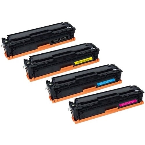 Bulk Set of 4: HP 305X / 305A Compatible Toner Cartridges: Black, Cyan, Magenta and Yellow