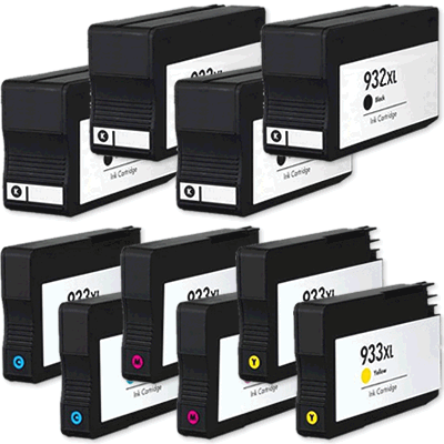 Remanufactured Bulk Set of 10 Ink Cartridges for HP 932XL and 933XL Series: 4 Black & 2 each of Cyan / Magenta / Yellow