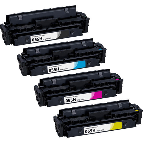 Compatible Canon 055H (Black, Cyan, Magenta, Yellow) Set of 4 High Yield Toners with Chip
