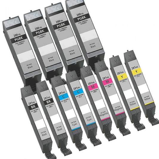 Compatible Canon PGI-280XXL / CLI-281XXL: 4 Pigment Bk PGI-280XXL and 2 Each of CLI-281XXL Bk, C, M, Y (Super HY Set of Ink)