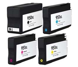 Remanufactured Bulk Set of 4 Ink Cartridges for HP 950XL and 951XL Series: 1 each of Black / Cyan / Magenta / Yellow