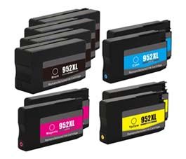 Compatible Replacement 10-Set High Yield Ink Cartridges for HP 952XL: 4 Black & 2 each of Cyan / Magenta / Yellow