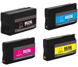 Compatible Replacement 4-Set High Yield Ink Cartridges for HP 952XL: 1 each of Black / Cyan / Magenta / Yellow