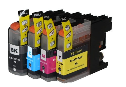 Compatible Brother LC103 4-Set High-Yield Ink Cartridges: 1 each of Black / Cyan / Magenta / Yellow