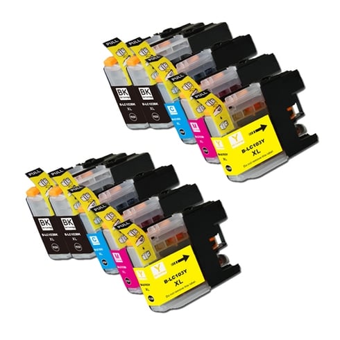 Compatible Brother LC103 10-Set High-Yield Ink Cartridges: 4 Black & 2 each of Cyan / Magenta / Yellow