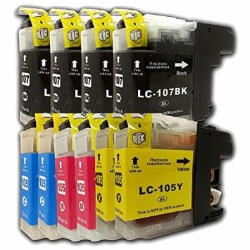 Compatible Brother LC107 / LC105 10-Set Super High-Yield Ink Cartridges: 4 Black & 2 each of Cyan / Magenta / Yellow