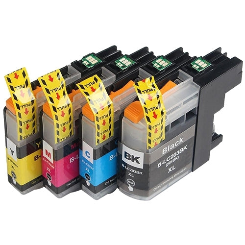 Compatible Bulk Set of 4 Ink Cartridges for Brother LC203: 1 Each of Black, Cyan, Magenta, Yellow