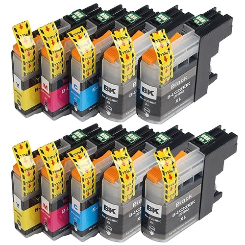 Compatible Brother LC203 10-Set High-Yield Ink Cartridges: 4 Black & 2 each of Cyan / Magenta / Yellow