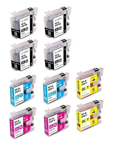 Compatible Bulk Set of 10 Ink Cartridges for Brother LC207 and LC205: 4 Black & 2 each of Cyan, Magenta, Yellow