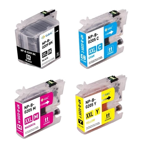 Compatible Bulk Set of 4 Ink Cartridges for Brother LC209 and LC205: 1 Each of Black, Cyan, Magenta, Yellow