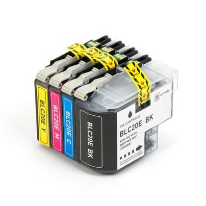 Compatible Set of 4 Brother LC20E Ink Cartridges: Black, Cyan, Magenta, Yellow