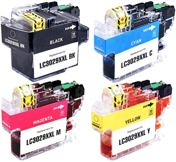 Compatible Bulk Set of 4 Ink Cartridges for Brother LC3029: 1 Each of Black, Cyan, Magenta, Yellow
