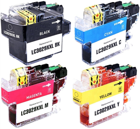 Compatible Bulk Set of 4 Ink Cartridges for Brother LC3029: 1 Each of Black, Cyan, Magenta, Yellow