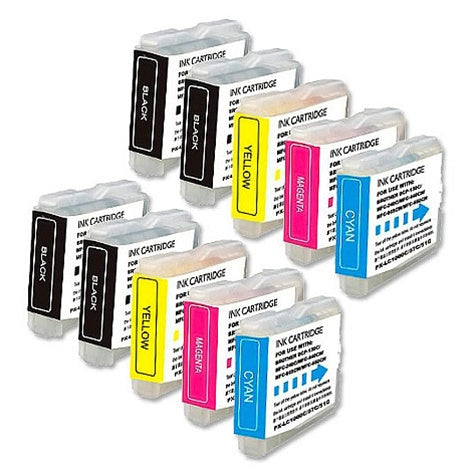 Compatible Brother LC51 XL 10-Set Ink Cartridges: 4 Black & 2 each of Cyan / Magenta / Yellow (Extra High Yield)