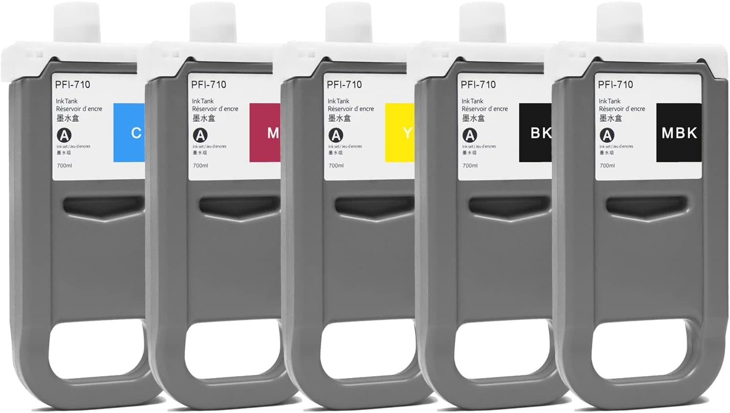 Compatible Canon PFI-710 Bulk Set of 5 Ink Cartridges: 1 Each of PFI-710 Matte Black, Black, Cyan, Magenta & Yellow