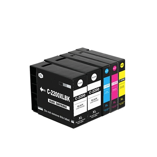 Compatible Canon PGI-2200XL Bulk Set of 5: 2 Black & 1 each of Cyan, Magenta, Yellow Ink Cartridges