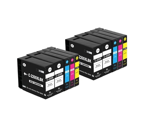 Compatible Canon PGI-2200XL Bulk Set of 10: 4 Black & 2 each of Cyan, Magenta, Yellow Ink Cartridges