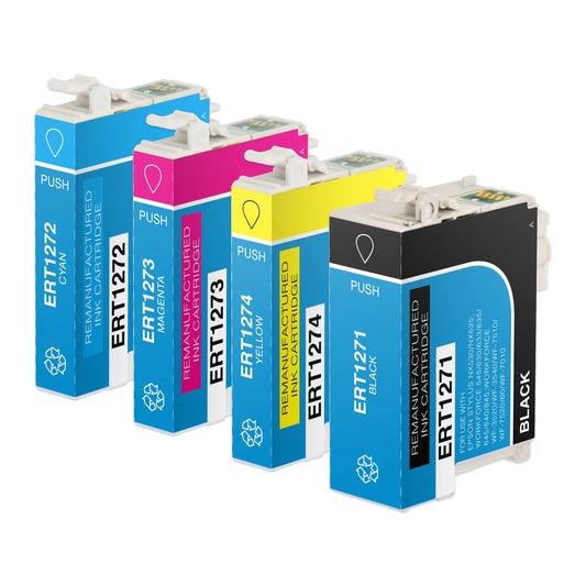 Remanufactured Epson T127 4-Set Ink Cartridges: 1 each of Black / Cyan / Magenta / Yellow
