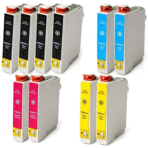 Remanufactured Epson 200XL 10-Set Ink Cartridges: 4 Black & 2 each of Cyan / Magenta / Yellow